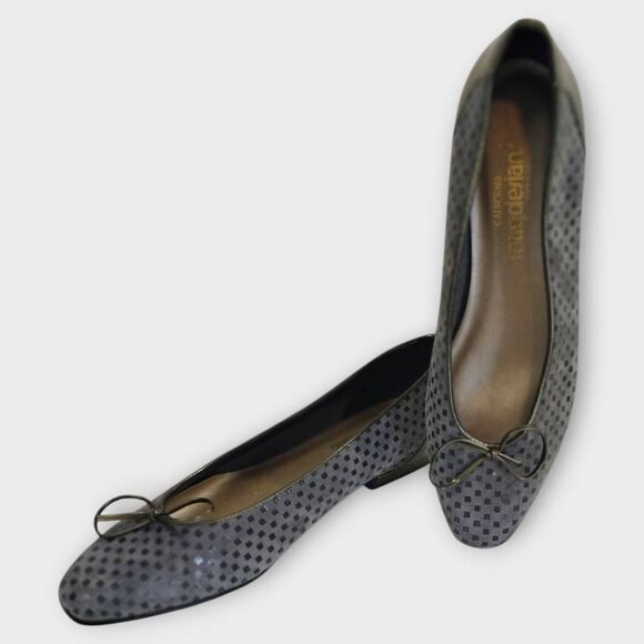 Magdesians Womens Ballet Sz 10 Checkered Flats Grey Tan‎ Flats Shoes Comfort - Picture 1 of 13